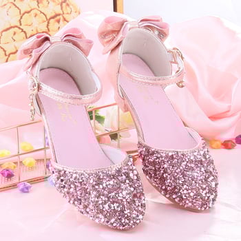 Pantofi cu toc pentru fete, din piele artificială, stil prințesă, accente cristal, pentru reprezentații de dans și recitaluri de pian