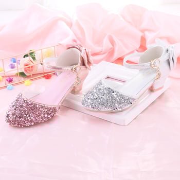 Pantofi cu toc pentru fete, din piele artificială, stil prințesă, accente cristal, pentru reprezentații de dans și recitaluri de pian