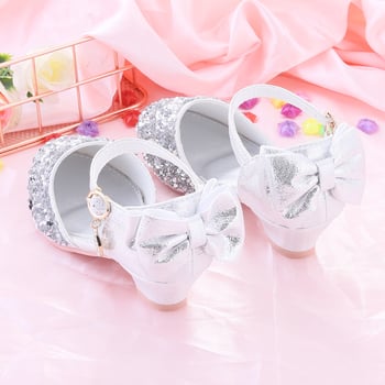 Pantofi cu toc pentru fete, din piele artificială, stil prințesă, accente cristal, pentru reprezentații de dans și recitaluri de pian