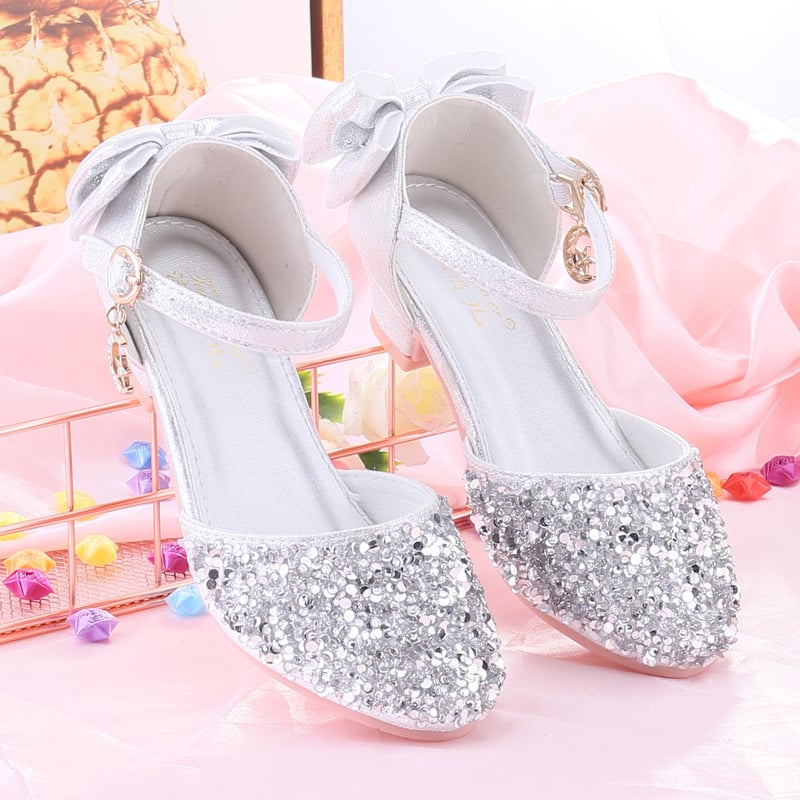 Pantofi cu toc pentru fete, din piele artificială, stil prințesă, accente cristal, pentru reprezentații de dans și recitaluri de pian