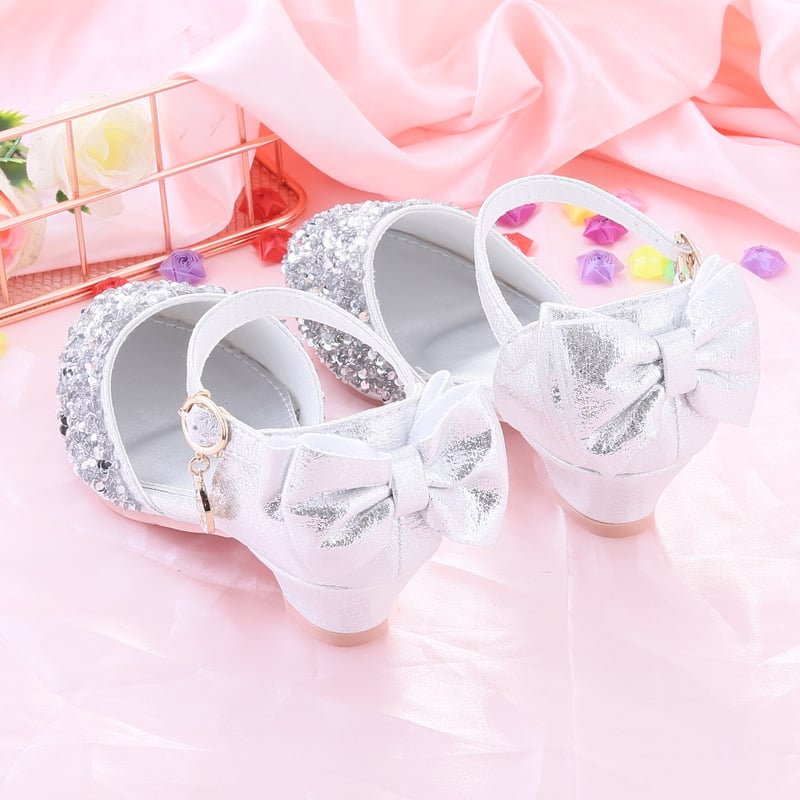 Pantofi cu toc pentru fete, din piele artificială, stil prințesă, accente cristal, pentru reprezentații de dans și recitaluri de pian