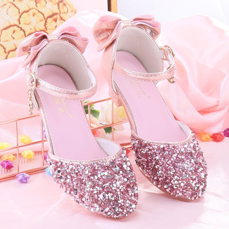 Pantofi cu toc pentru fete, din piele artificială, stil prințesă, accente cristal, pentru reprezentații de dans și recitaluri de pian