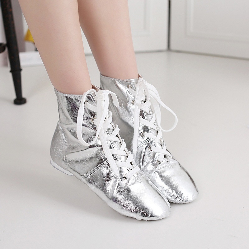 Magas szárú jazz cipő felnőtt nőknek, PU felsőrész, valódi bőr talp, lélegző és könnyű baletthez és modern tánchoz