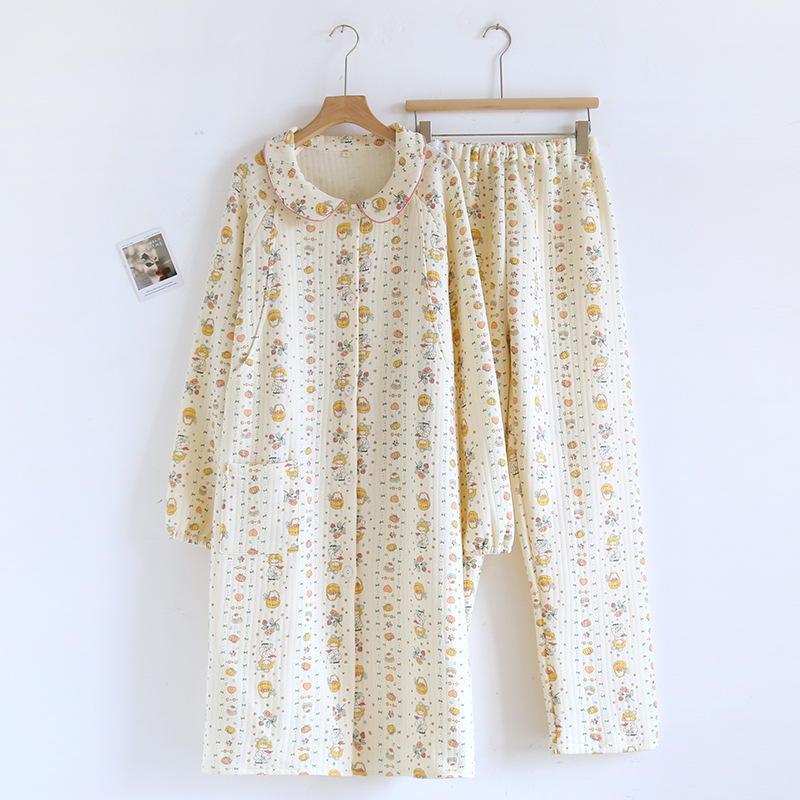 Set pijamale maternitate pentru toamnă–iarna, mâneci lungi, 95–100% bumbac, grosime 251–300 g/m², acces de alăptare încrucișat