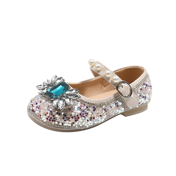 Sandale de vară pentru fetițe, stil prințesă — accente cristaline, partea superioară din microfibră, închidere Velcro, talpă moale