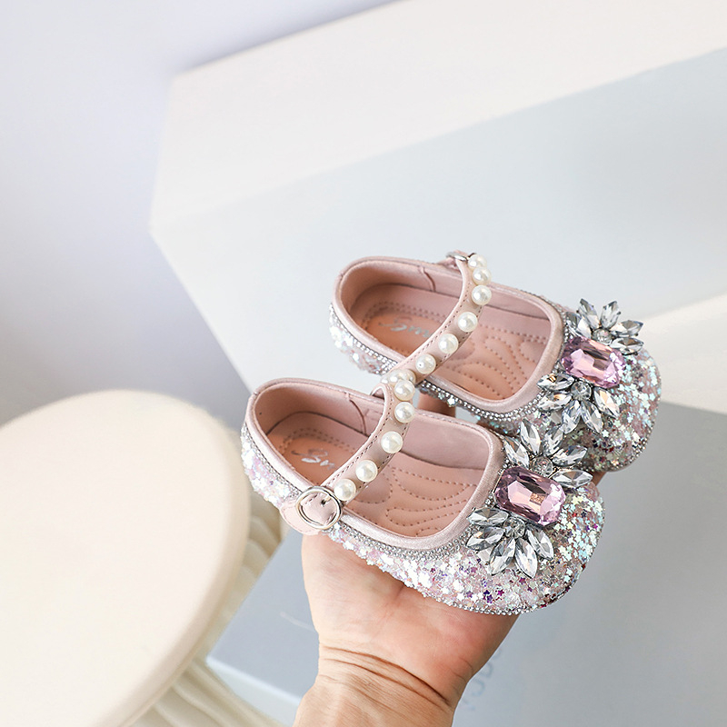 Sandale de vară pentru fetițe, stil prințesă — accente cristaline, partea superioară din microfibră, închidere Velcro, talpă moale