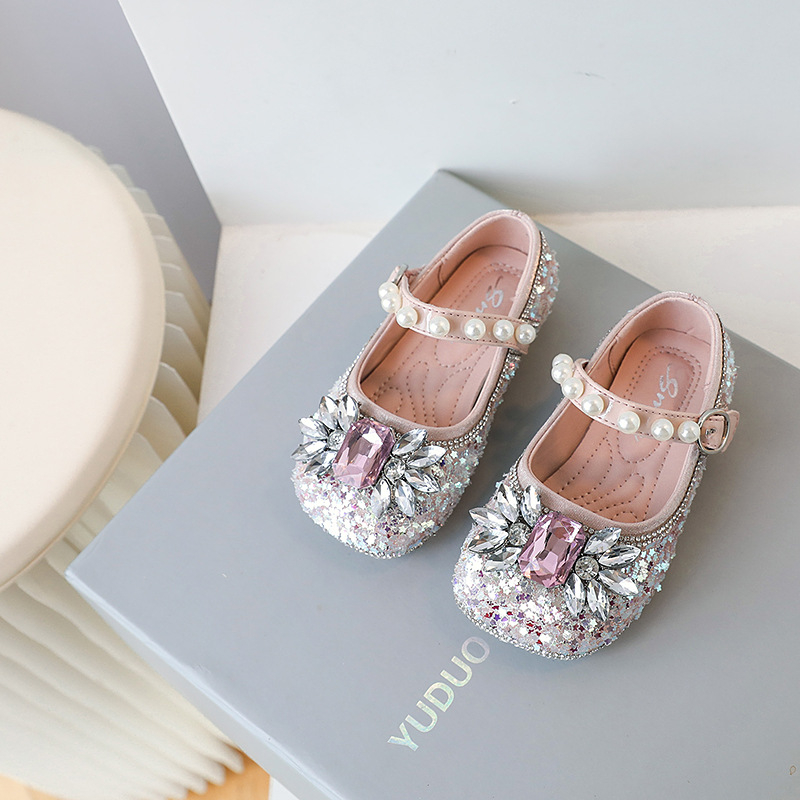 Sandale de vară pentru fetițe, stil prințesă — accente cristaline, partea superioară din microfibră, închidere Velcro, talpă moale