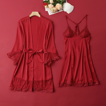 Dvostruki set pidžama od ice silk s V-izrezom i dugim rukavima, tanak materijal 101–120 g/m², poliester