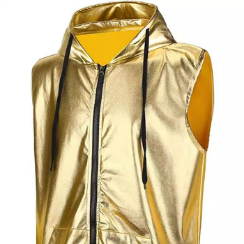 Férfi sportos mellény kapucnival, fényes egyszínű dizájn, cipzárral, karcsú szabás, fő anyag: spandex 30%, bélés: spandex, őszi viselet
