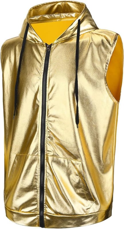 Férfi sportos mellény kapucnival, fényes egyszínű dizájn, cipzárral, karcsú szabás, fő anyag: spandex 30%, bélés: spandex, őszi viselet