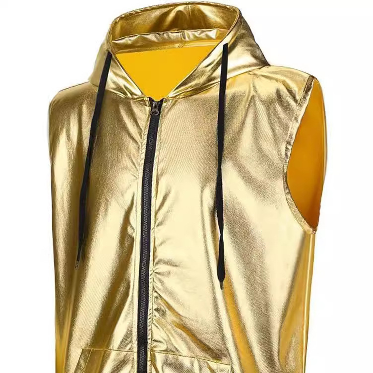 Férfi sportos mellény kapucnival, fényes egyszínű dizájn, cipzárral, karcsú szabás, fő anyag: spandex 30%, bélés: spandex, őszi viselet