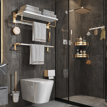 Държач за кърпи за баня, сгъваем, без пробив, платинова алуминиева сплав, 2 нива, оксидирана повърхност