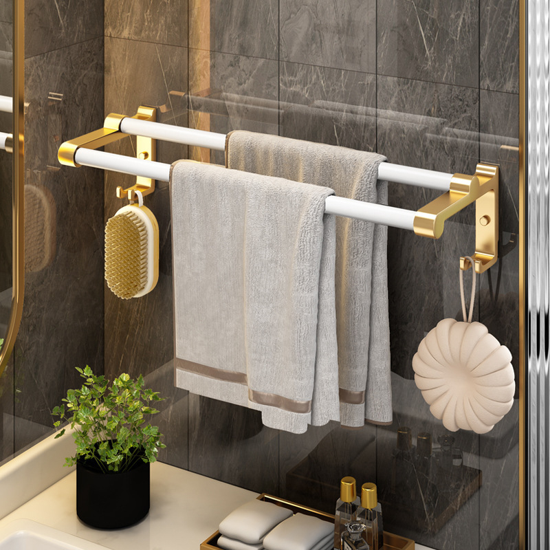 Държач за кърпи за баня, сгъваем, без пробив, платинова алуминиева сплав, 2 нива, оксидирана повърхност