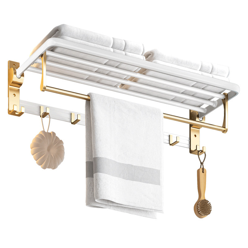 Държач за кърпи за баня, сгъваем, без пробив, платинова алуминиева сплав, 2 нива, оксидирана повърхност