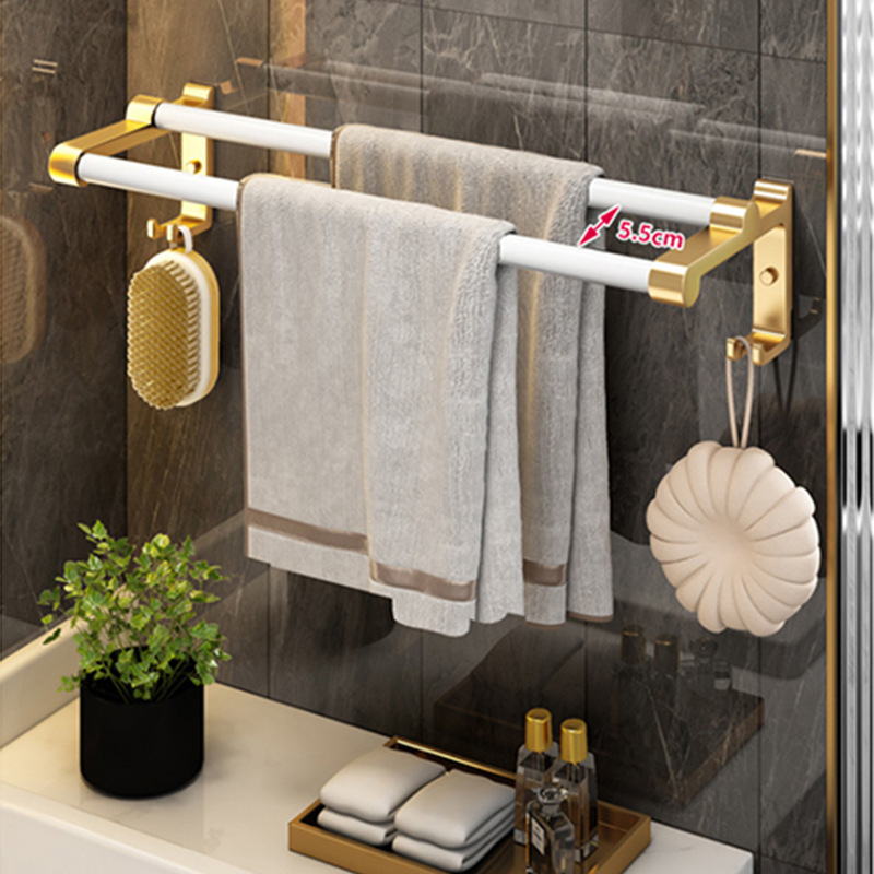 Държач за кърпи за баня, сгъваем, без пробив, платинова алуминиева сплав, 2 нива, оксидирана повърхност