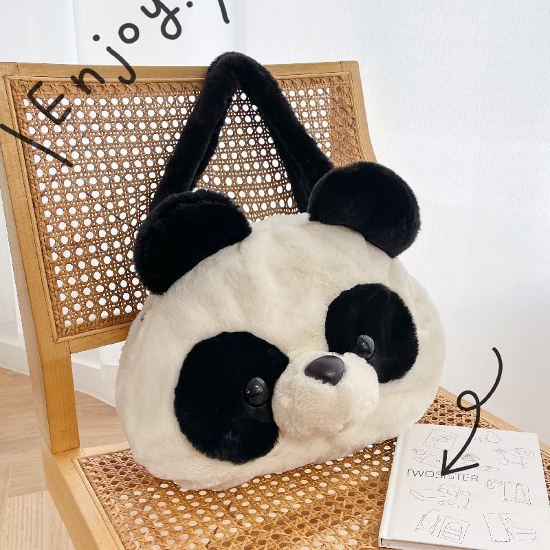 Plush Panda torba za ramena – okruglog oblika, zatvarač, poliester podstava