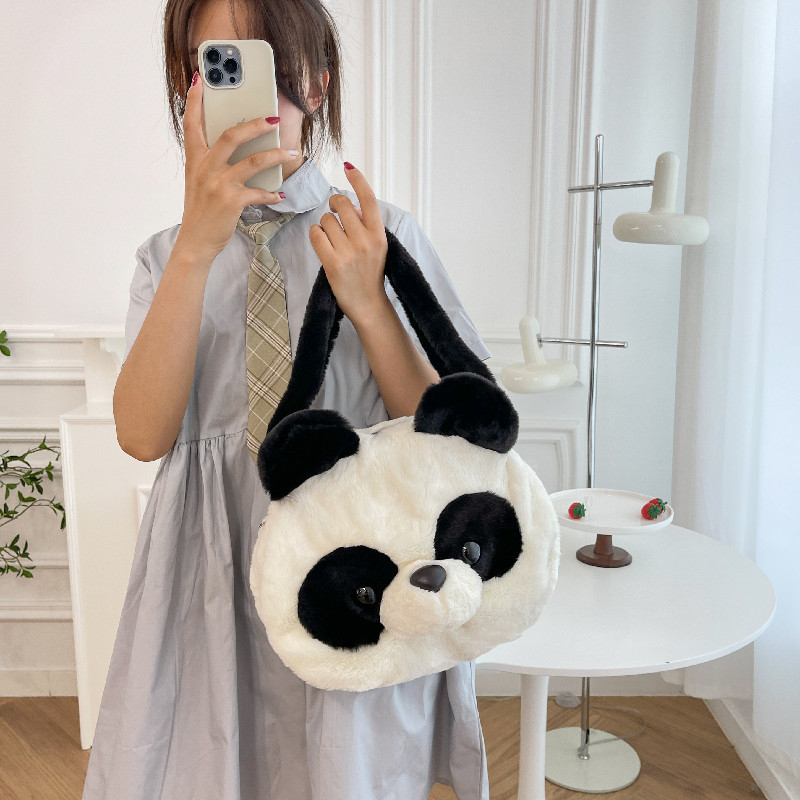 Plush Panda torba za ramena – okruglog oblika, zatvarač, poliester podstava