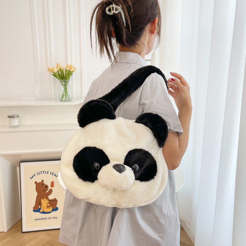 Plush Panda torba za ramena – okruglog oblika, zatvarač, poliester podstava