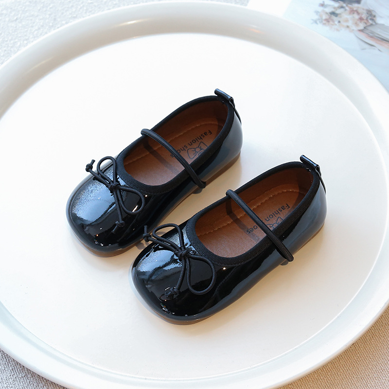 Dječje Mary Jane slip-on cipele, PU gornji dio i uložak, gumena potplata, niski vrh, korejski stil s mašnicom