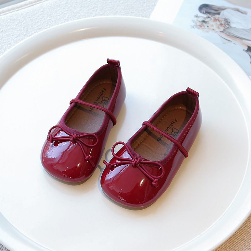 Dječje Mary Jane slip-on cipele, PU gornji dio i uložak, gumena potplata, niski vrh, korejski stil s mašnicom
