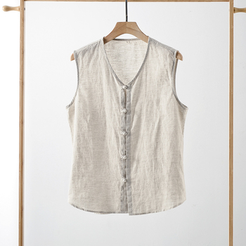 Férfi lenvért retro csattal, kerek nyakkal, laza szabású, elöl egyrészes gombos záródás.