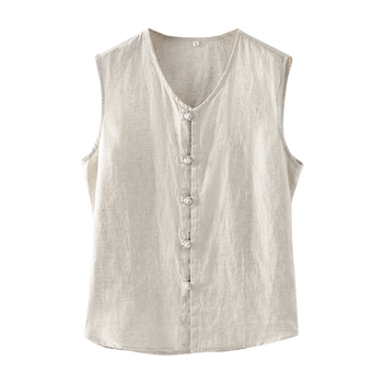 Férfi lenvért retro csattal, kerek nyakkal, laza szabású, elöl egyrészes gombos záródás.