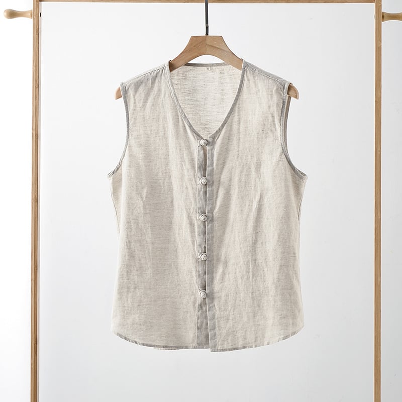 Férfi lenvért retro csattal, kerek nyakkal, laza szabású, elöl egyrészes gombos záródás.