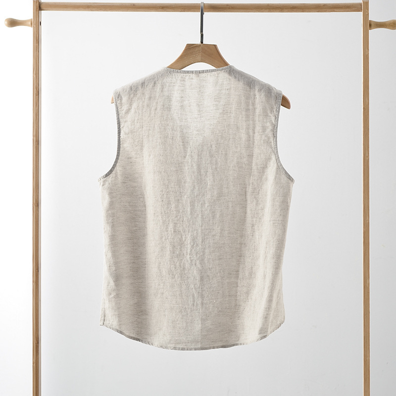 Férfi lenvért retro csattal, kerek nyakkal, laza szabású, elöl egyrészes gombos záródás.