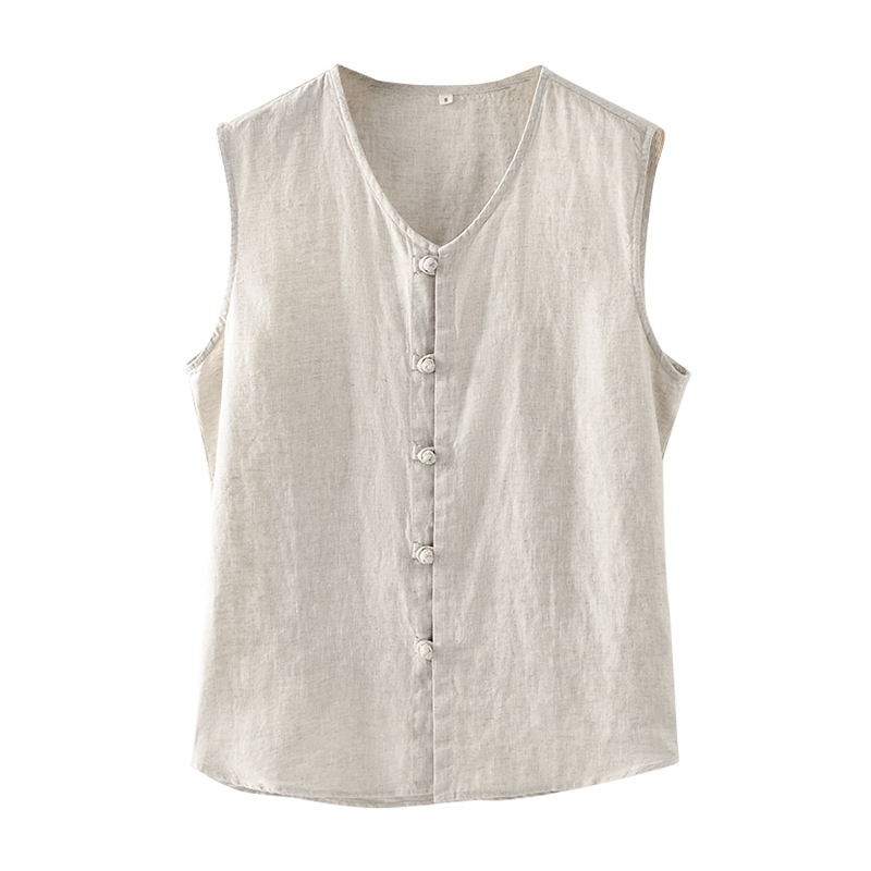 Férfi lenvért retro csattal, kerek nyakkal, laza szabású, elöl egyrészes gombos záródás.