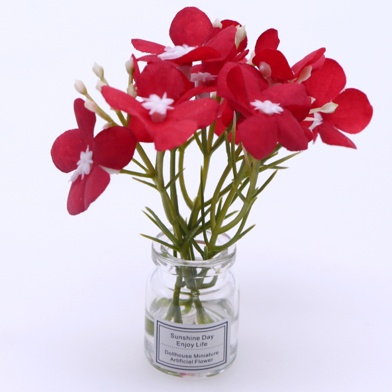 Plantă miniaturală pentru casă de păpuși într-o vază din sticlă, lucrată manual, ornament model BJD