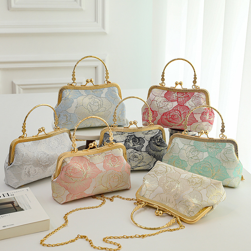 Torba u kineskom stilu za večeru, mini crossbody torba, urbani jednostavni stil, poliester materijal, horizontalan kvadratni oblik, brava za zatvaranje, podstava poliester
