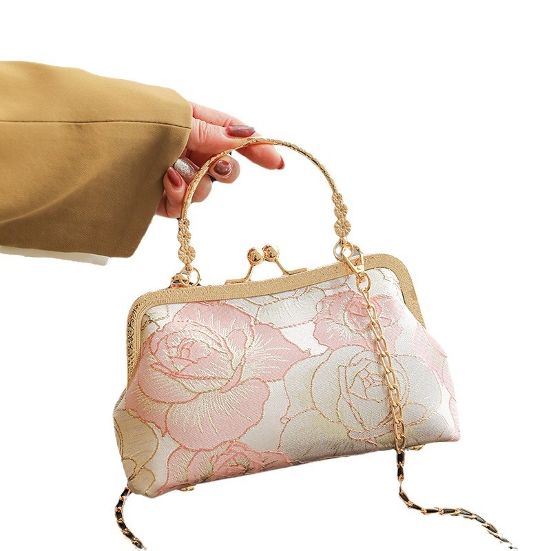 Torba u kineskom stilu za večeru, mini crossbody torba, urbani jednostavni stil, poliester materijal, horizontalan kvadratni oblik, brava za zatvaranje, podstava poliester