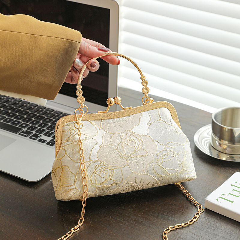 Torba u kineskom stilu za večeru, mini crossbody torba, urbani jednostavni stil, poliester materijal, horizontalan kvadratni oblik, brava za zatvaranje, podstava poliester
