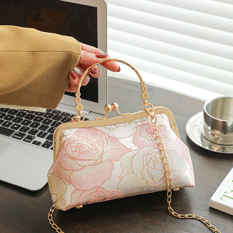Torba u kineskom stilu za večeru, mini crossbody torba, urbani jednostavni stil, poliester materijal, horizontalan kvadratni oblik, brava za zatvaranje, podstava poliester
