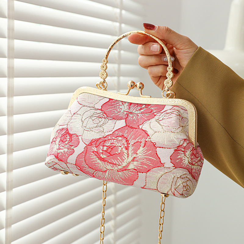 Torba u kineskom stilu za večeru, mini crossbody torba, urbani jednostavni stil, poliester materijal, horizontalan kvadratni oblik, brava za zatvaranje, podstava poliester
