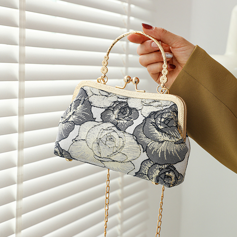 Torba u kineskom stilu za večeru, mini crossbody torba, urbani jednostavni stil, poliester materijal, horizontalan kvadratni oblik, brava za zatvaranje, podstava poliester