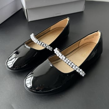 Baletanke s perlom, okrugli vrh, slip-on s jednim remenom, PU gornji dio, gumena potplata