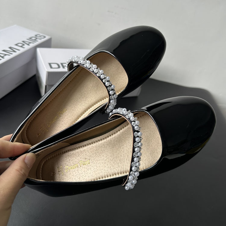 Baletanke s perlom, okrugli vrh, slip-on s jednim remenom, PU gornji dio, gumena potplata