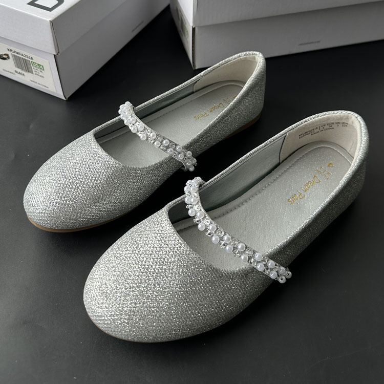 Baletanke s perlom, okrugli vrh, slip-on s jednim remenom, PU gornji dio, gumena potplata