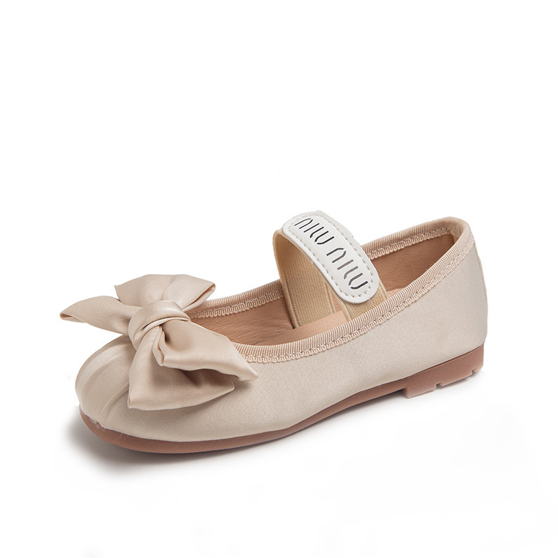 Dječje balerinke od umjetne kože – slip-on s mašnicom, korejski stil, PU uloška