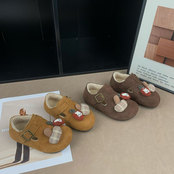 Dječje cipele u stilu Birkenstock s plišastom unutrašnjom podstavom, Velcro kopčom, gumom protiv klizanja potplatom, zimski dizajn s crtić uzorkom