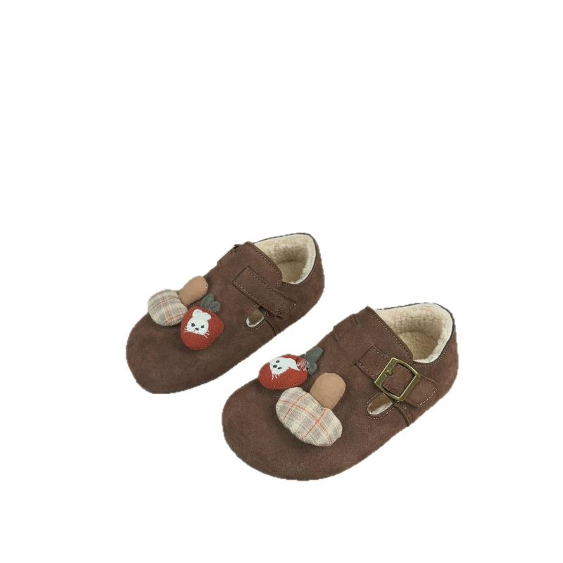 Dječje cipele u stilu Birkenstock s plišastom unutrašnjom podstavom, Velcro kopčom, gumom protiv klizanja potplatom, zimski dizajn s crtić uzorkom