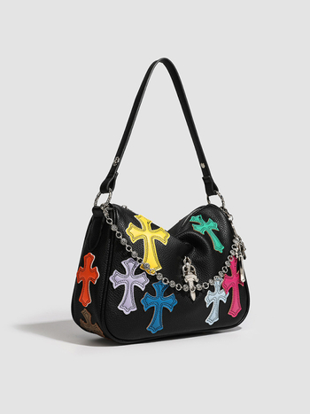 PU bőr vödör táska Lychee textúrával, utcai stílus, vízszintes négyszögletes forma, cipzáras zseb