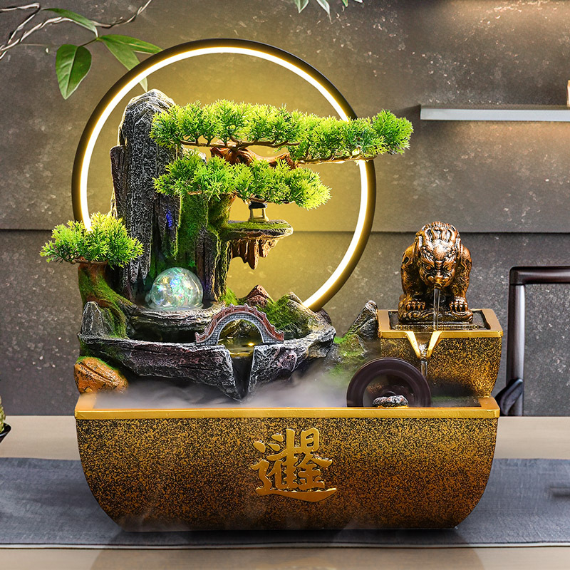 Смола настолен фонтан‑орнамент с течаща вода, Фън Шуй колело, ръчна изработка, Inkjet печат, стил Нов китайски