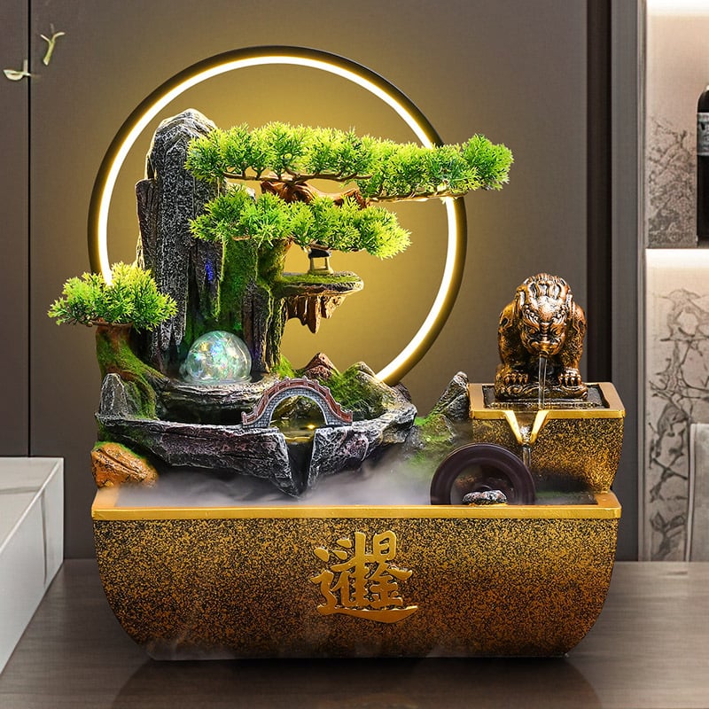 Смола настолен фонтан‑орнамент с течаща вода, Фън Шуй колело, ръчна изработка, Inkjet печат, стил Нов китайски