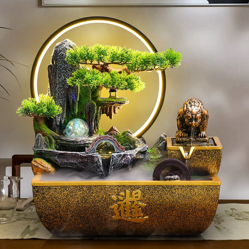 Смола настолен фонтан‑орнамент с течаща вода, Фън Шуй колело, ръчна изработка, Inkjet печат, стил Нов китайски