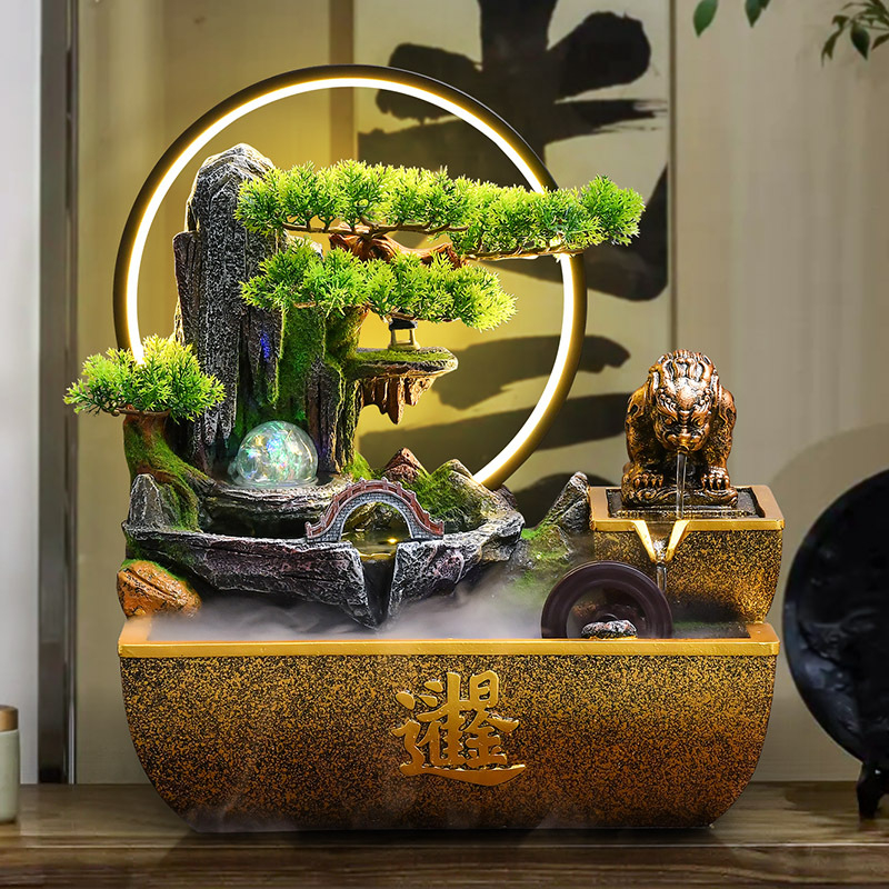 Смола настолен фонтан‑орнамент с течаща вода, Фън Шуй колело, ръчна изработка, Inkjet печат, стил Нов китайски