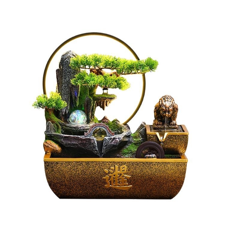 Смола настолен фонтан‑орнамент с течаща вода, Фън Шуй колело, ръчна изработка, Inkjet печат, стил Нов китайски