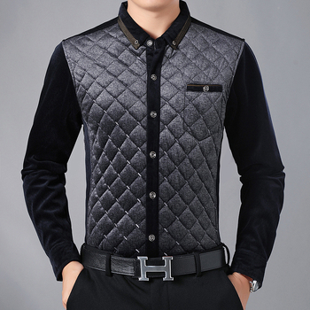 Muški debeli termalni kardigan s stojećim ovratnikom, karirani jacquard pleteni, pamuk s 75% elastana, uski kroj