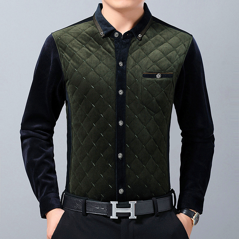 Muški debeli termalni kardigan s stojećim ovratnikom, karirani jacquard pleteni, pamuk s 75% elastana, uski kroj
